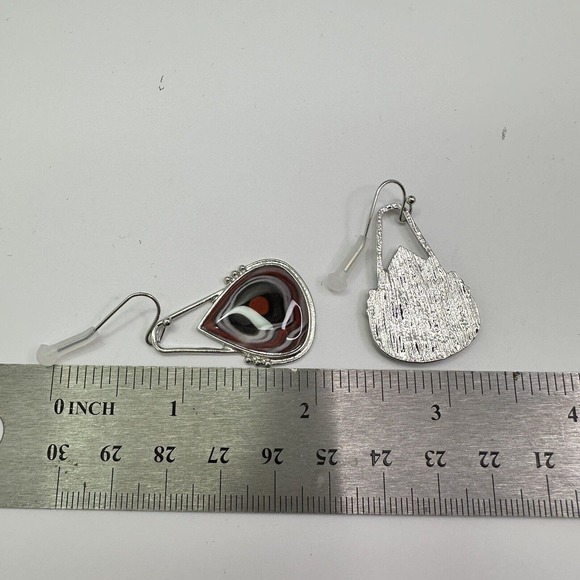 Agate Stone Earrings Teardrop Dangle Silver Tone Fashion Jewelry - Picture 5 of 6